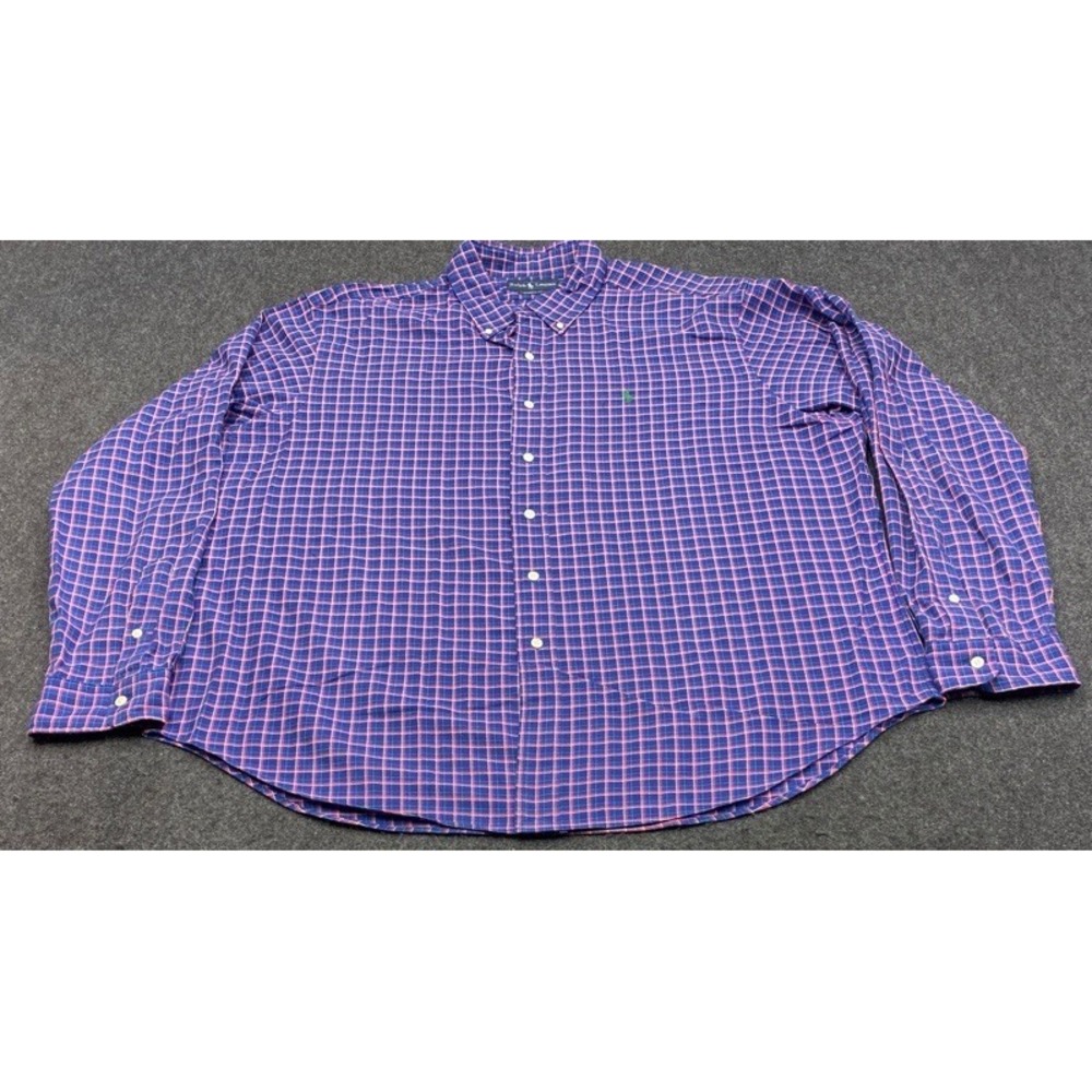 Ralph Lauren Button Down Shirt Men XXL Blue Purple Plaid Classic Fit Cotton